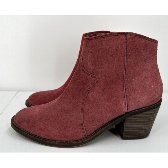 LUCKY BRAND LEATHER SUEDE WESTERN ANKLE BOOTS Women's Size 6.5‎ Burgundy - Picture 1 of 7